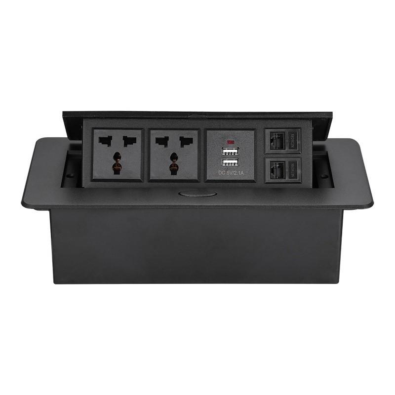 Household Countertop Universal Socket With USB Embedded Built-in Desktop Outlet Pop-UP Table Socket