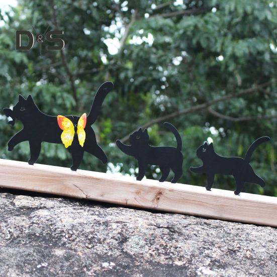 Zahradní cedule s kočkami, kovové sochy s černými siluetami koček, odpuzující ptáky, venkovní dekorace, cedule s kočkami pro matky a děti, dekorace na dvůr a trávník.