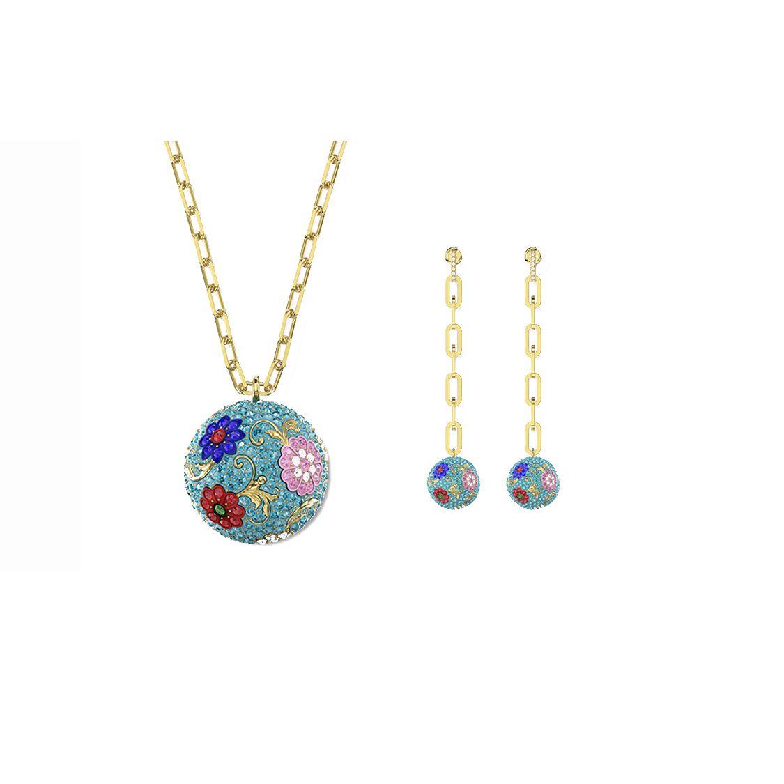 Swarovski Flower Of Fortune Necklace And Earring Set Women Jewelry Gold ES2020121402 Gold Plated