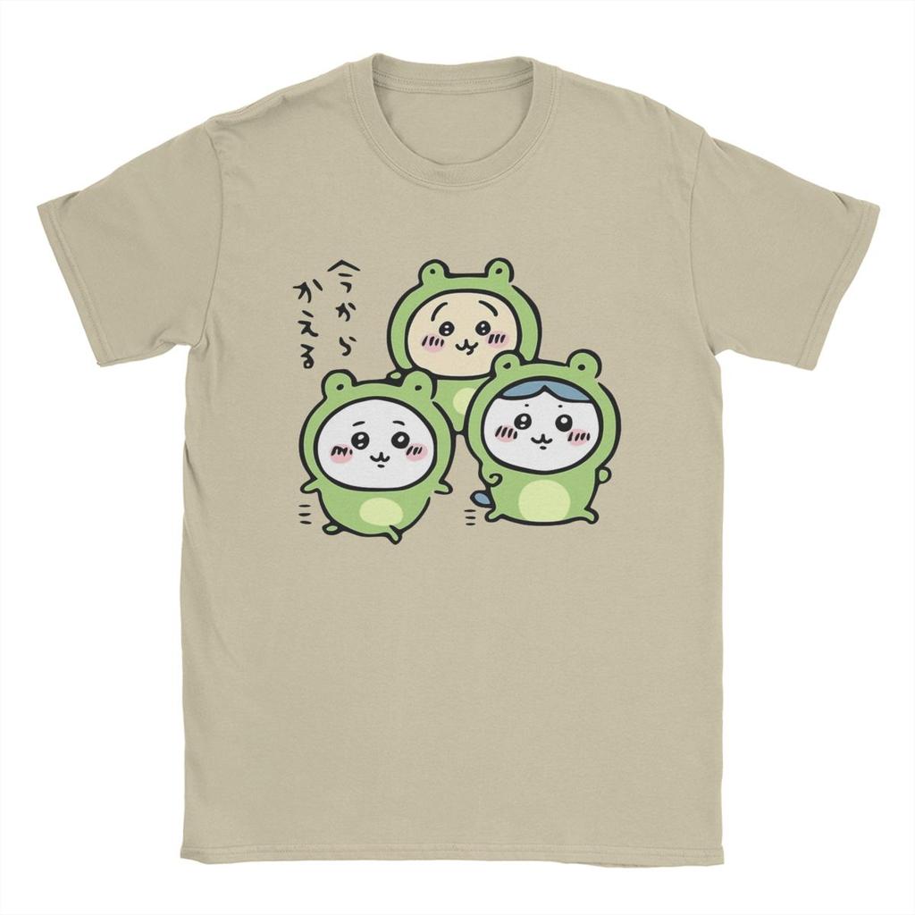 Men Chiikawa And Friends Frogs Hachiware Usagi T Shirt 100% Cotton Clothing Novelty Round Collar Tees Summer T-Shirt