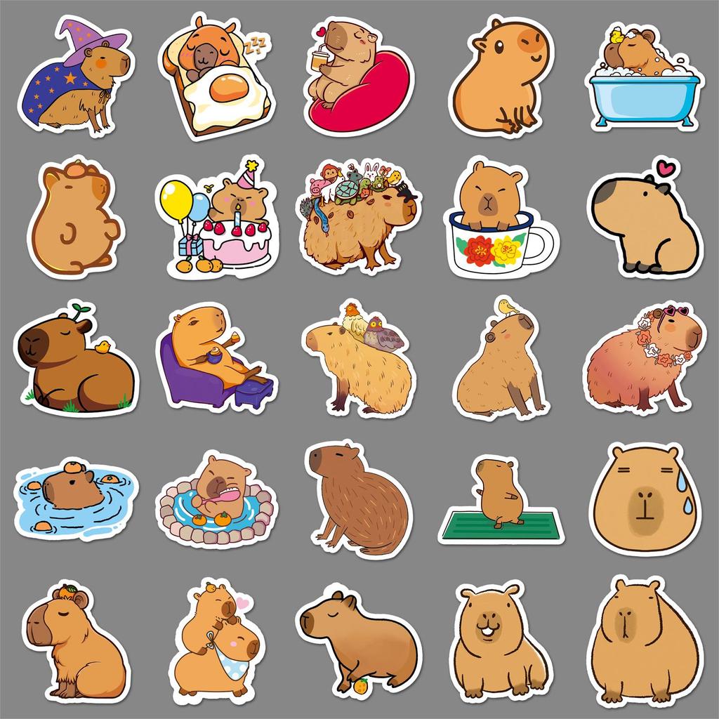 50 Capybara Cartoon Stickers: Cute Animal Decoration for Stationery and Phone