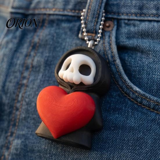Hanging Grim Reaper Holding Heart Keychain Charm, 3D Printed Gothic Skull Decor with Dark Aesthetic Accessory Ball Chain, Backpacks Bags Purse