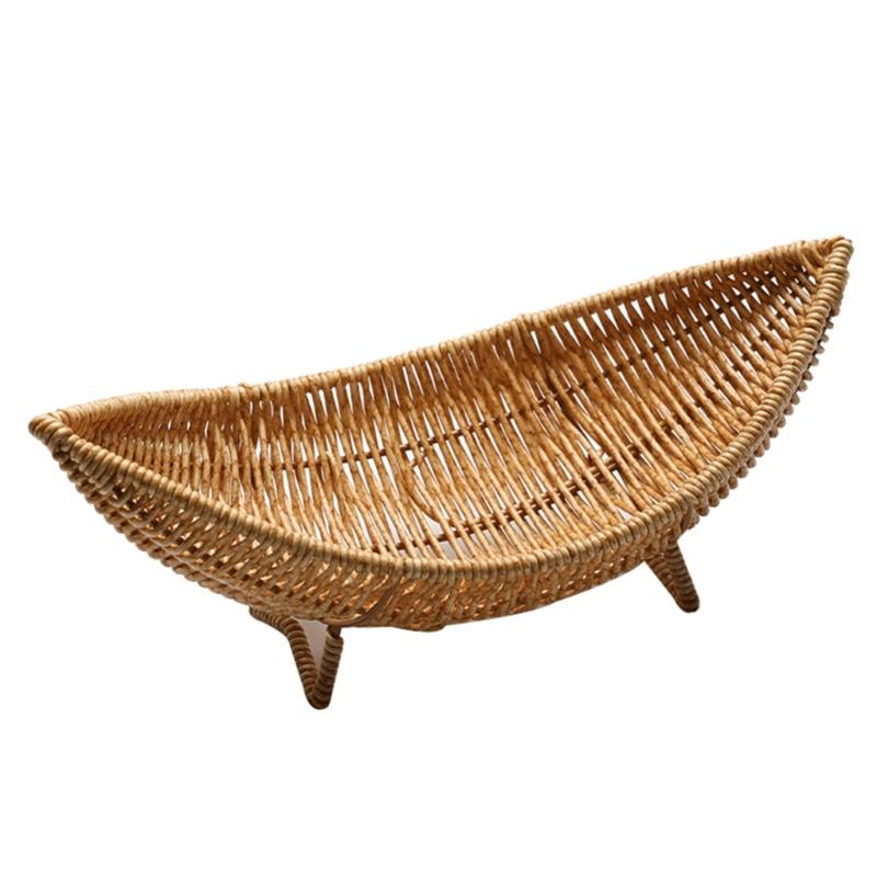 

Attractive Plastic Rattan Boat Fruit Dish Elegant Boat Shape Serving Platter Rattan Plastic Holder for Fruit and Sweets 1