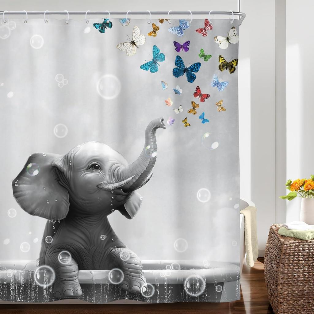 Kids Funny Dog Shower Curtain Cute Hilarious Animals Puppy Wooden Window Floral Flowers Bubbles Leaves Plant Botanical Fabric