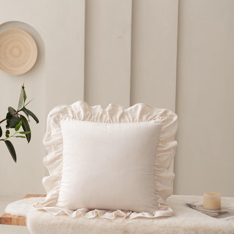 Solid Color Velvet Pillow Covers Minimalist Lace Trim Cushion Cases Elegant Ruffled Throw Pillowcase Plush Sofa Cushion Covers