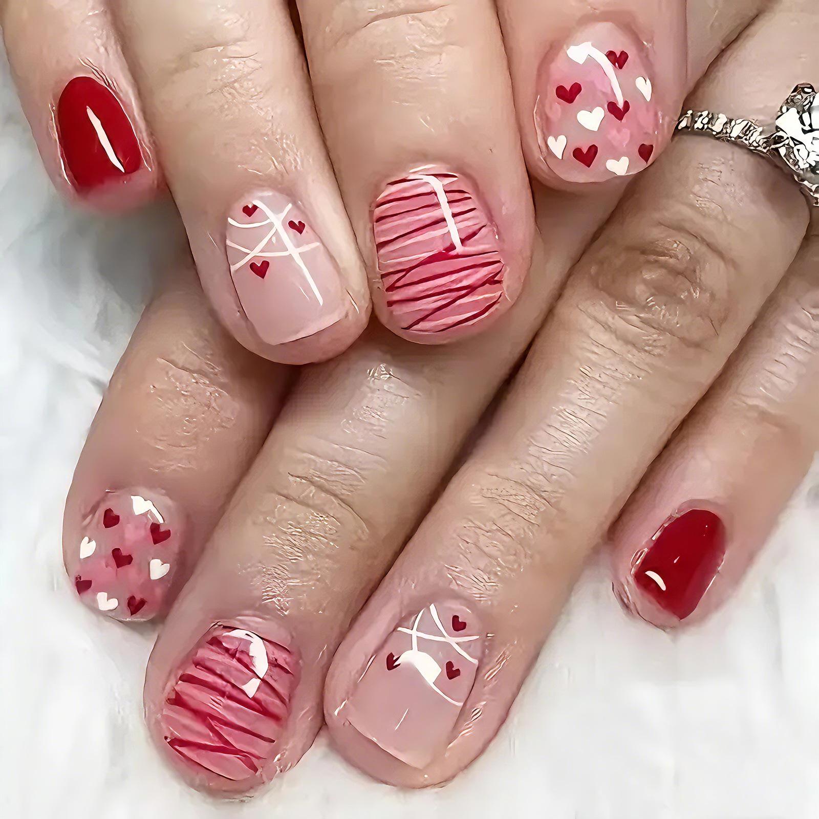24-Piece Glossy Valentine s Press-on Nails with Sweetheart Design