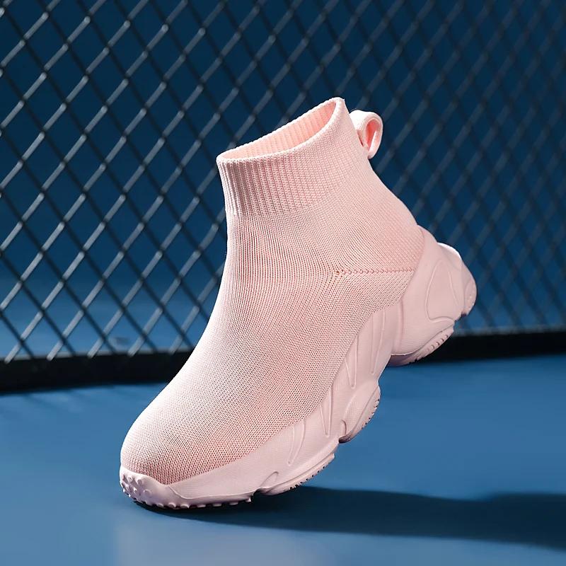 Kinder Mode Stiefel Mädchen Rutschfest Kinder Taktische Sneaker Kinder Schwarze Stiefel Großer Kinder Schuh Sommer Frühling Leichte Sockenstiefel Rosa
