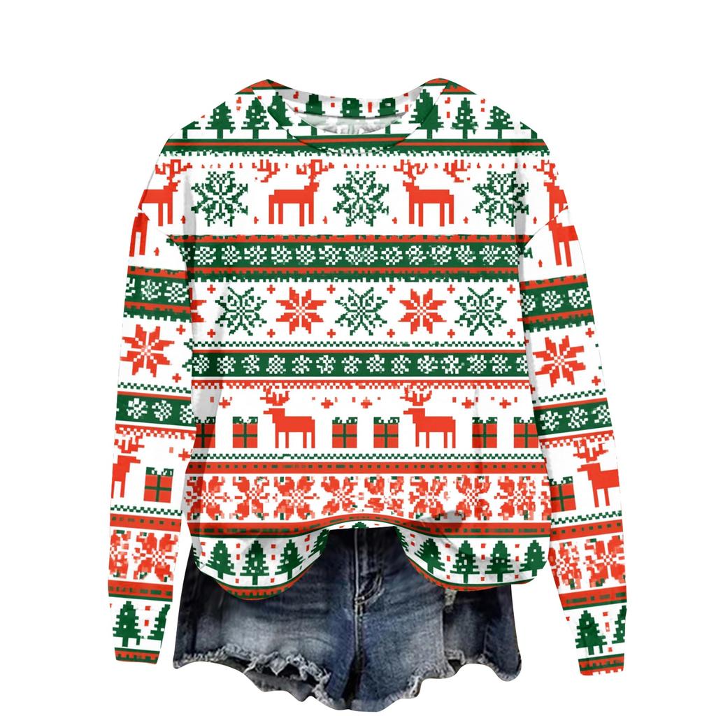 Women's Casual Long Sleeve Christmas Print Neck Sweatshirt
