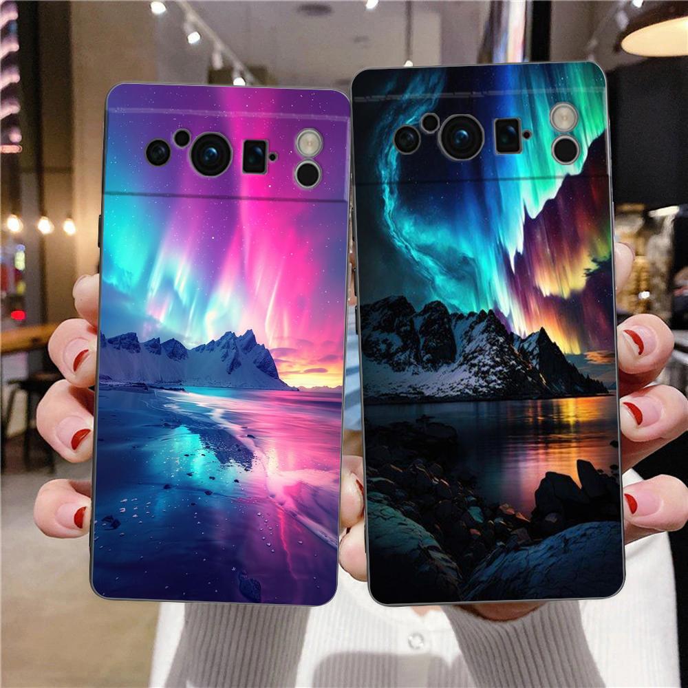 Beautiful northern lights Phone Case For Google Pixel 9 8 7 6 Pro XL 8A 7A 6A TPU Shell Soft Shockproof Black Cover