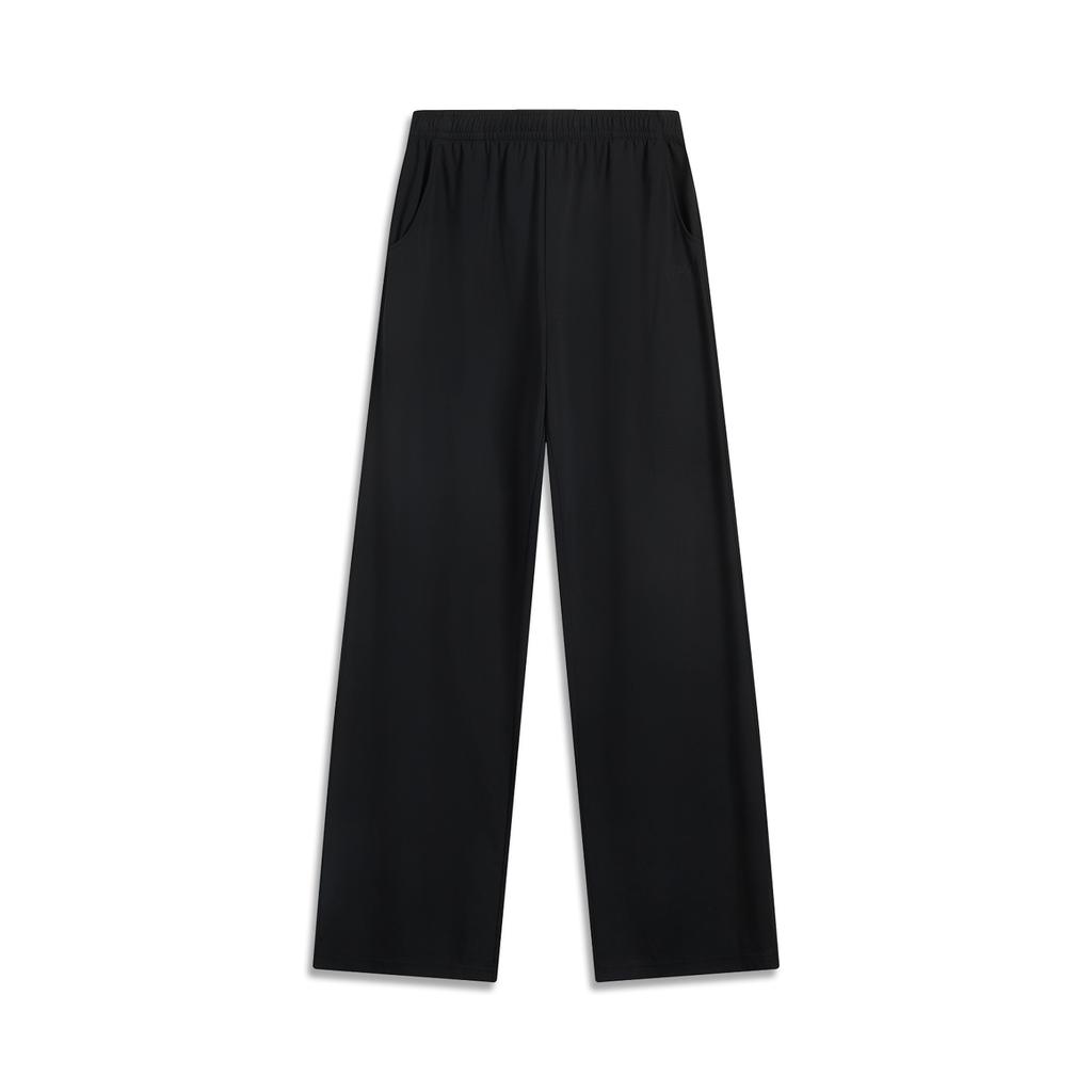 Li Ning Sports Trend Series Solid Color Mid Waist Breathable Versatile Straight Leg Casual Pants Women bottoms Black AKLV200-1