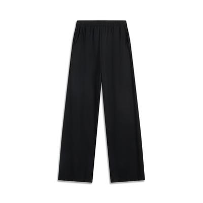 Li Ning Sports Trend Series Solid Color Mid Waist Breathable Versatile Straight Leg Casual Pants Women Bottoms Black AKLV200-1