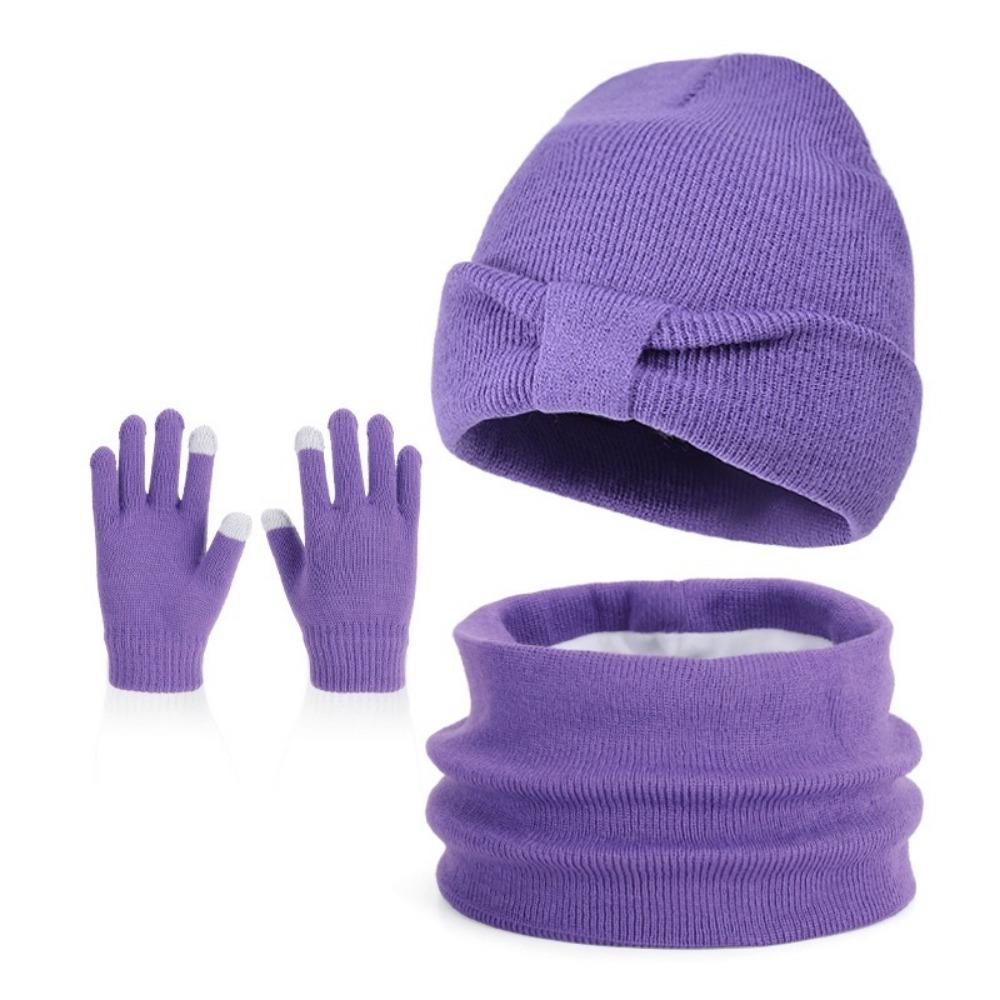 3Pcs/Set Solid Color Children Hat Scarfs Gloves Set Windproof Winter Kids Beanie Gift Set