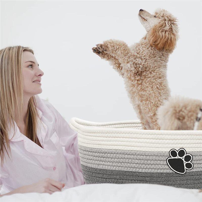 Woven Cotton Rope Basket With Handle, Cute Cotton Basket, Dog Pet Storage, Gift Decoration Basket