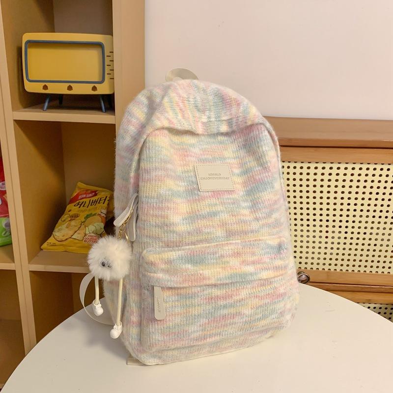 Rainbow Niche Plush Schoolbag for Women Japanese Ins Girls New Backpack College College Backpack