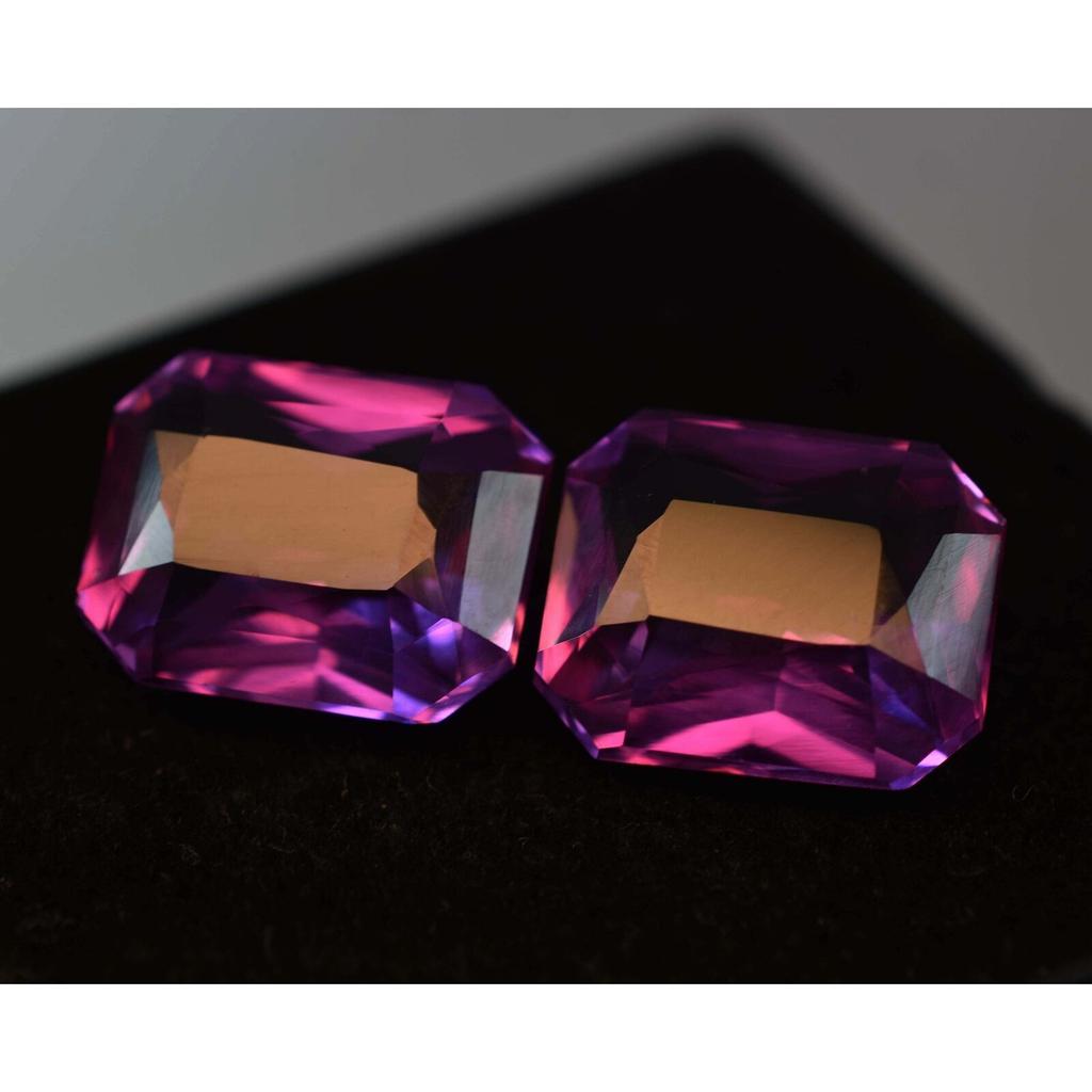 Natural TANZANITE Purple Pink EMERALD Cut CERTIFIED 16.13 Ct Loose Gemstone Pair Z-12098