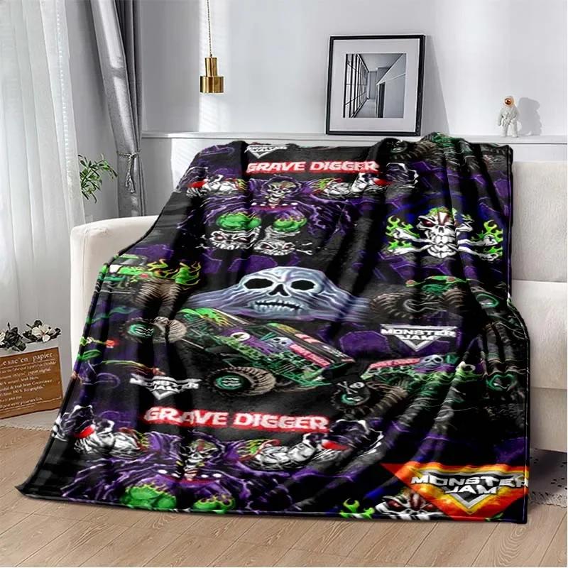 3D Monster Jam Monster Truck Cartoon Flannel Soft Throw Blanket Boys Bedroom Sofa Bed Warm Throw Blanket Picnic