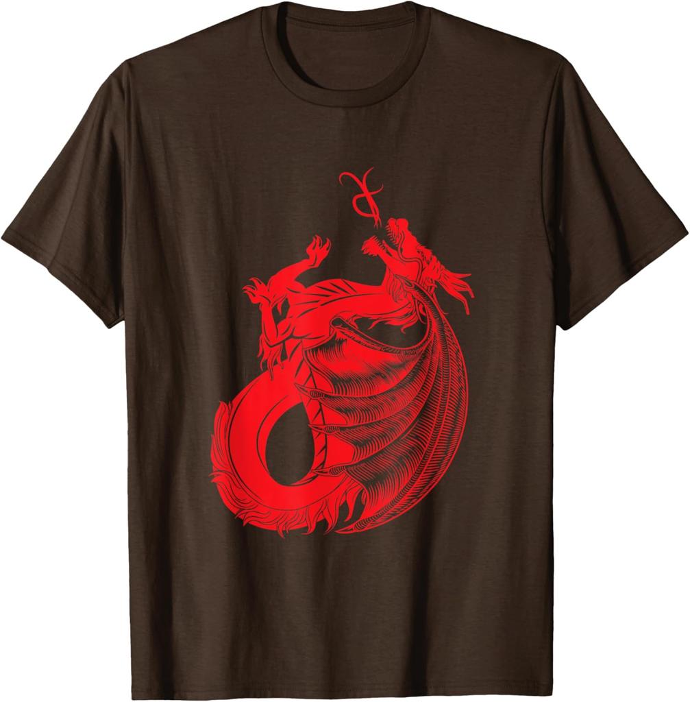 Red Mythical Dragon Graphic Print Cotton Crew Neck TShirt Casual Short Sleeve Tee for Men