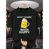 Tallas Europeas Hombre Camiseta Divertida de Cerveza con Estampado "Don't Worry Beer Happy" y Diseño de Taza de Cerveza Sonriente - Camiseta Casual de Manga Corta con Cuello Redondo