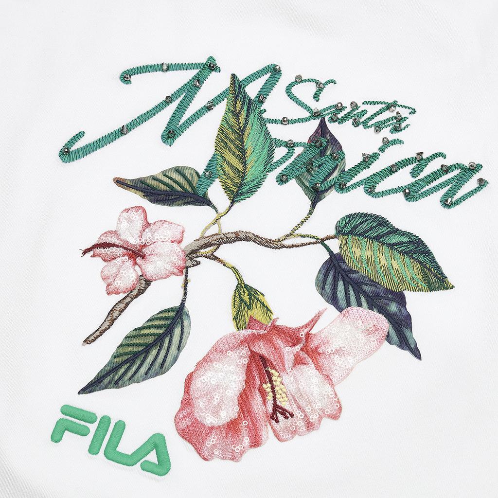 FILA Floral Print Casual Cool Feel Bouquet Embroidery Loose Round Neck Short Sleeve T-Shirt Women T-Shirt White F11W428112F-WT
