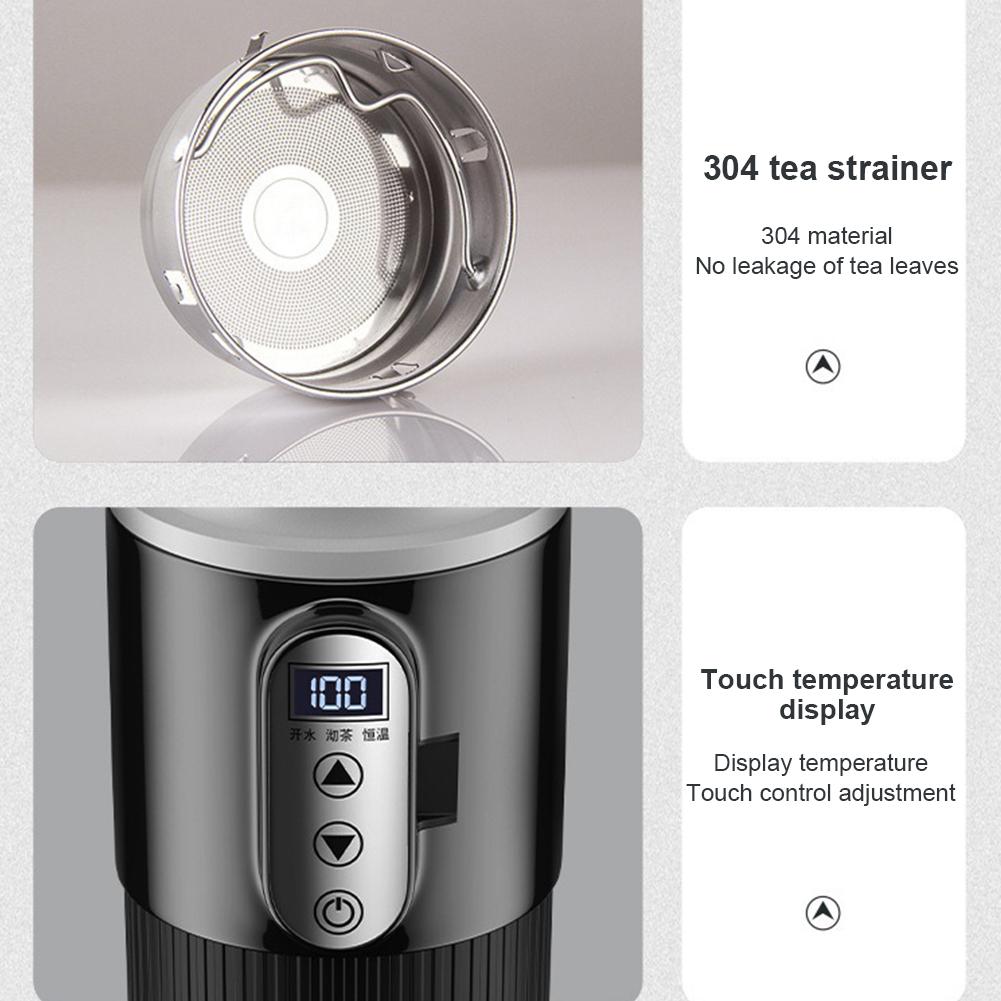 12V/24V Stainless Steel Travel Coffee Mug Warmer Car Heating Cup Digital LCD Display Smart Temperature Sensor Electric Water Cup