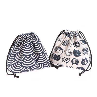 1Pc Japanese Style Drawstring Lunch Box Storage Bag For Travel Picnic Portable Easy Wash Bento Lunch Box Tote Pouch
