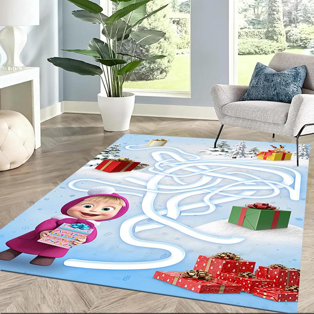 Masha Bear Area Rug Suitable for Balcony Playrooms Kitchen Dining Room Anti-slip Rug Anime Office Decor Spiritual Gift