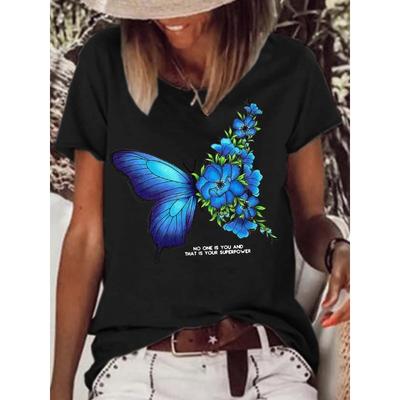 Sommer Rundhals 3D Schmetterling Libelle Druck Top Modische Lässige Kurzarm Damen T-Shirts