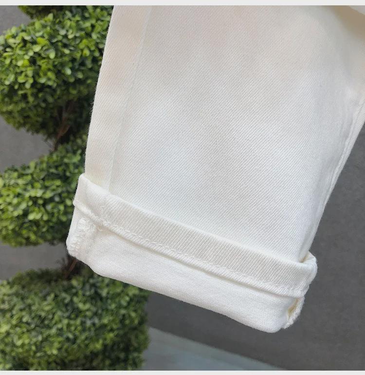 Jeansi albi trendy slim fit pentru bărbați - Pantaloni skinny nouă sferturi de primăvară/toamnă