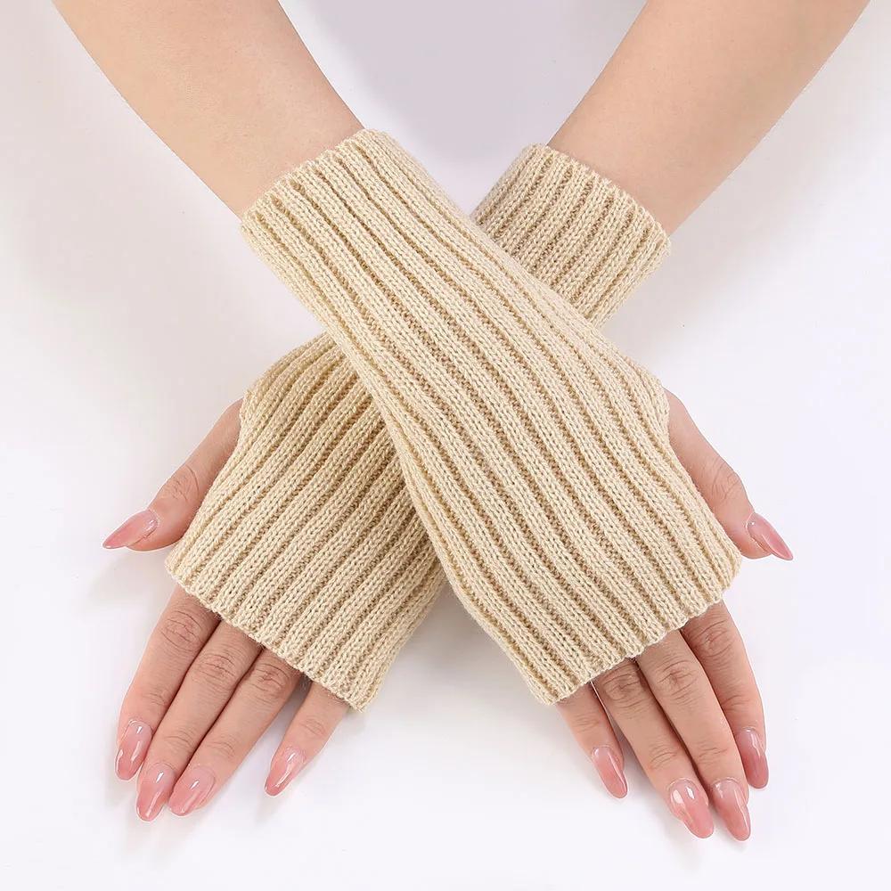

Women Half Finger Gloves Winter Knitted Arm Sleeves Fingerless Mittens Solid Color Soft Gloves Students Touch Screen Gloves