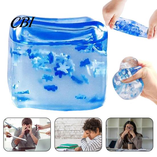 Ice Cube Fidget Toy Stress Balls with Snowflakes Inside, Sensory Squeeze Fidget, Slow Rise Soft for Kids and Adults Anxiety Relief, Birthday