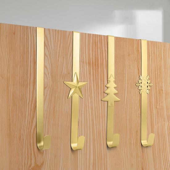 Christmas Wreath Hook Star Snowflake Christmas Tree Elements Metal Door Hanger Over The Door Hooks Hanger