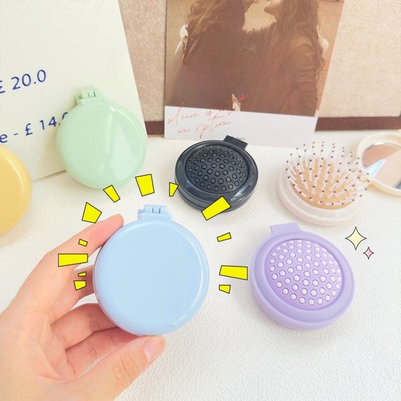 Massage-Klappspiegelkamm, Schminkspiegel, kleiner Kamm, Taschenspiegel, tragbarer Kamm, Luftkissenkamm für Mädchen, Massage-Ballonkamm