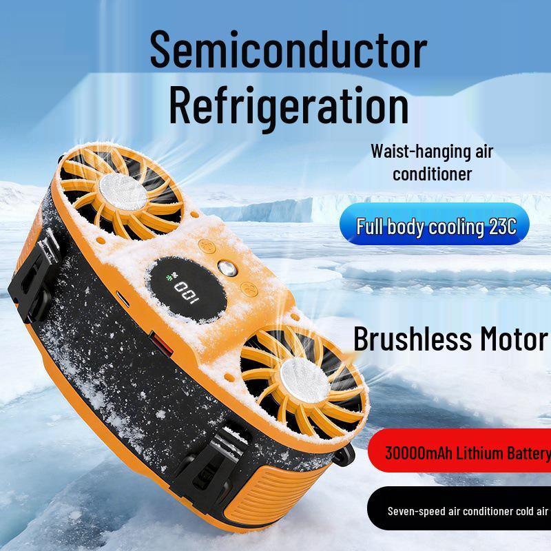 2026 Ultra-Long Battery Hanging Waist Fan: Portable Cooling with Semiconductor Refrigeration for Neck and Desk Use 105*82*94mm