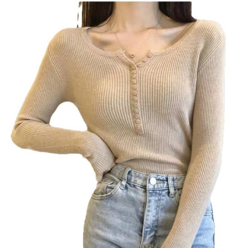 Knitted bottoming shirt women's autumn inner sweater new sweet slim long-sleeved black tights