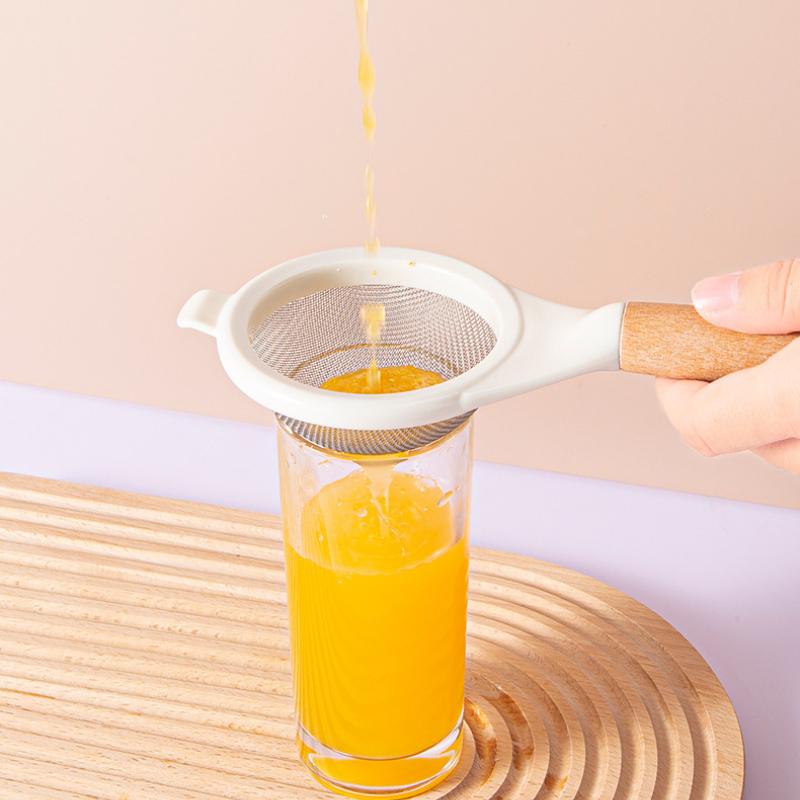 Stainless Steel Flour Sieve Sugar Powder Juice Soybean Milk Foam Filter Fine Screen Wooden Handle Household Kitchen Baking Tools