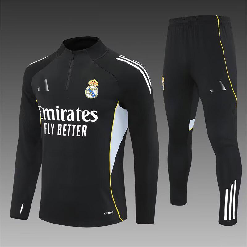 2426 Maglia Real Madrid Manica Lunga Mezza Zip Maglia da Allenamento Calcio Pre-Partita Maglia da Gara Tuta Adulto Manica Corta Bambino