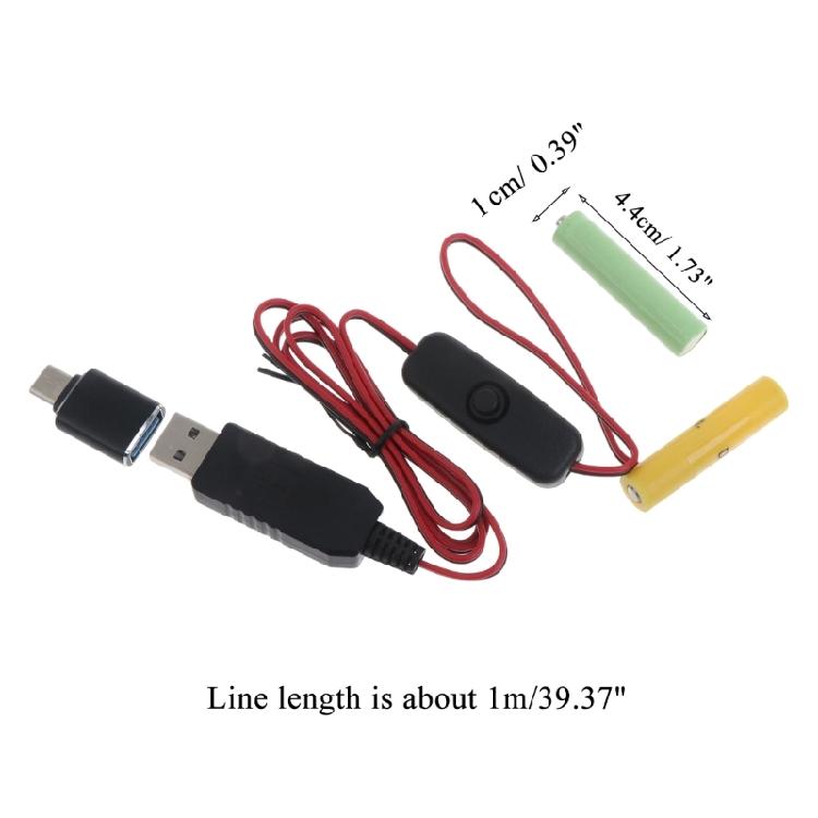 Type C/USB to 3V LR03/AM4/LR03 Dummy Battery Eliminators Cable Cord with Switches