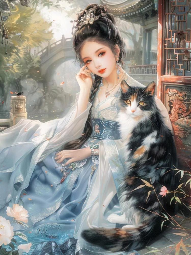 Chinese Diamond Painting Ancient Style Beauty Full Diamond Mosaic New Series Art Embroidery Cat Embroidery Set Home Decoration