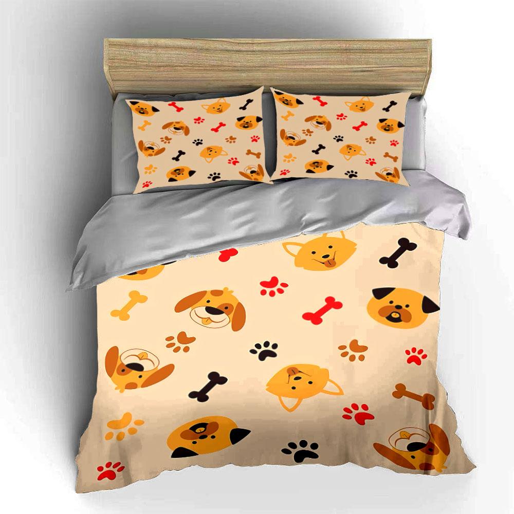 Cute Dog Faces and Paw Prints Bedding Duvet Cover Set Duvet Cover Pillowcases (1*Duvet Cover 2*Pillowcases, without duvet insert)