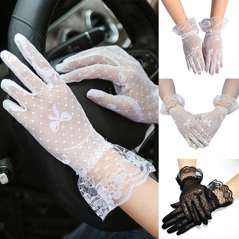 Bow Breathabl Tulle Mittens Short Lace Gloves Transparent Sunscreen