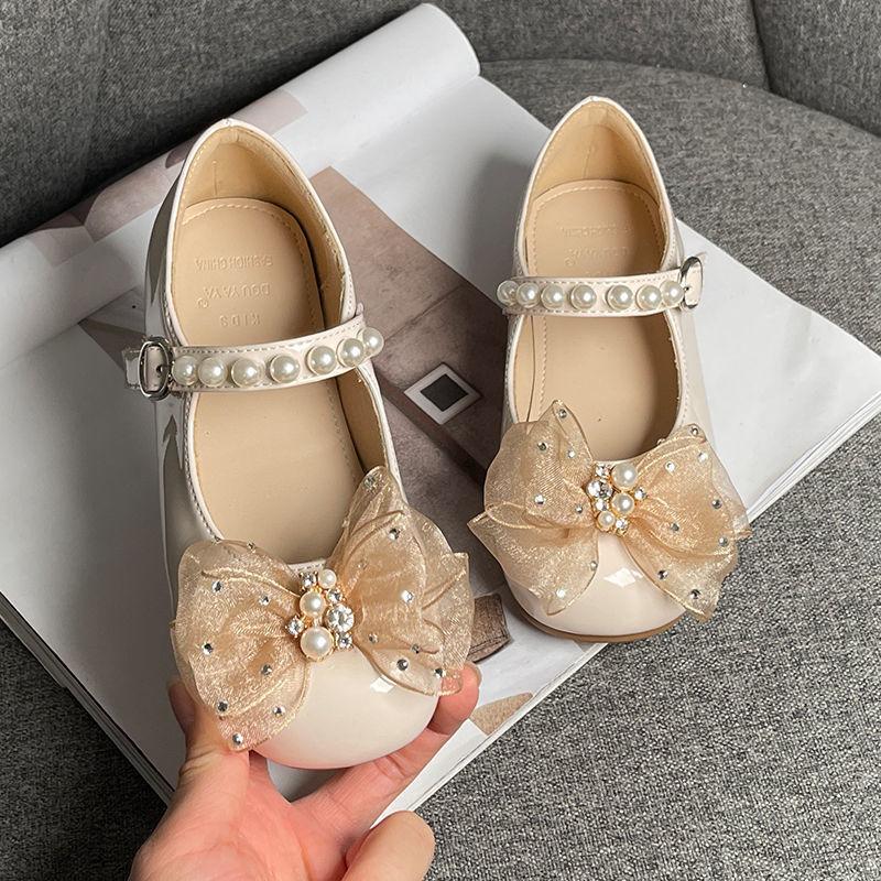 Kids MaryJanes Round Toes Lace Bows Girls Dance Shoes Cute Lace Bows  Spring Autumn Children Flat Shoes Non-slip Soft