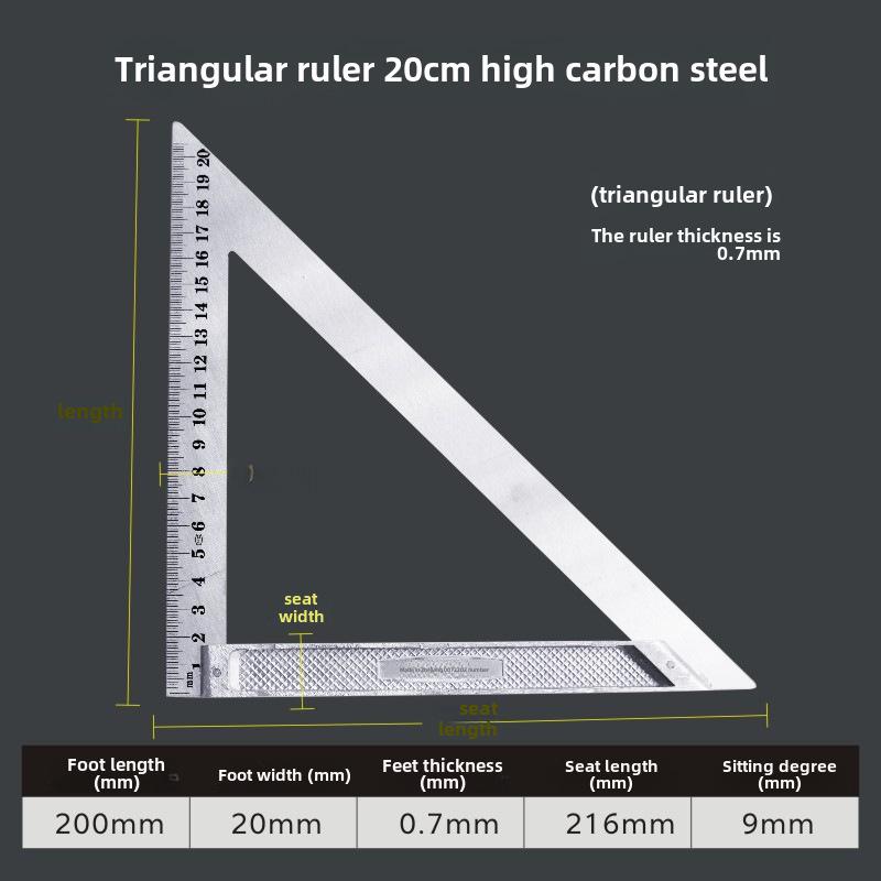 Aluminum Alloy 150x200mm Triangle Steel Angle Ruler for Woodworking