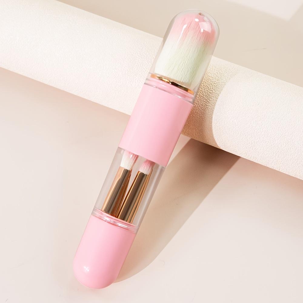 6-in-1 Retractable Makeup Brush Set Portable -Shaped Storage Kit with Retractable Blush Brush Hidden Angled Foundation Brush