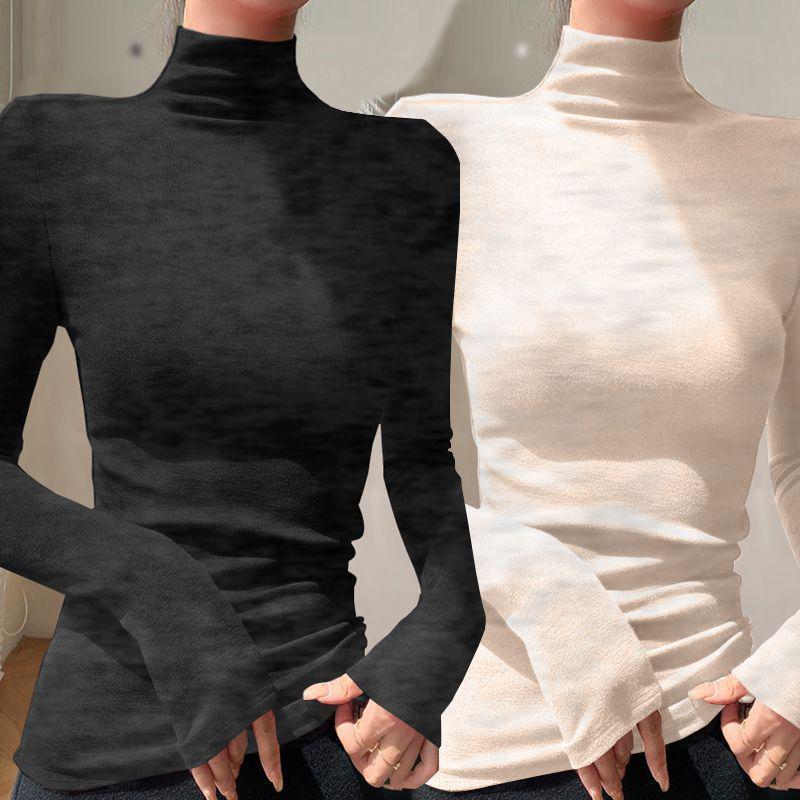 Chic Slim-fit High-neck Long-sleeve Base Layer: Solid Color, Flattering, Versatile Autumn/Winter Top