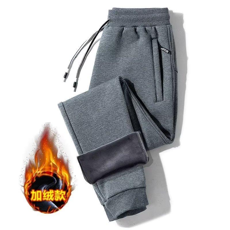 Casual pants men's fleece thickened sweatpants spring, autumn and winter trend sweatpants tied feet straight thermal trousers men