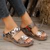 2025 new large size slippers women's slope heel snake pattern thick bottom one-word slippers fish mouth casual beach slippers
