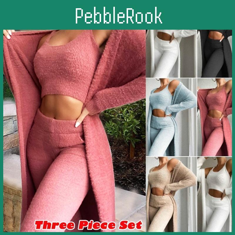 Sada Fleece Coral Dámské Pyžamo Jaro Podzim Zima Pyžamo 3 Třídílné Pyžamo Vesta Kalhoty Bunda