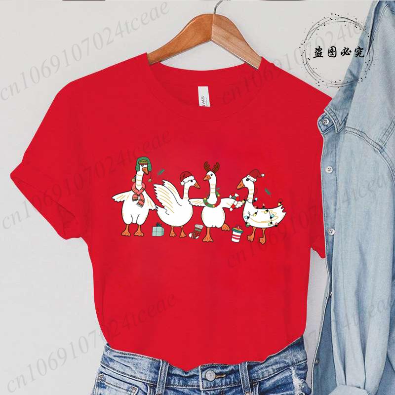 Fashion Funny Just A Goose Duck Xmas Print Tshirt Unisex Short Sleeve Tshirts Christmas Goose Unisex Summer Unisexs Clothing