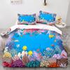 Underwater World King Queen Duvet Cover Cartoon Ocean Animal Bedding Set For Kids Fish Coral Sea Life Soft Polyester Quilt Cover