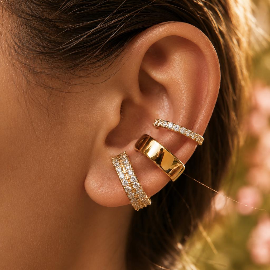 3 Pcs/Set Rhinestone C-Shape Clip Earrings for Women No Piercing Earbone Fake Cartilage Ear Cuffs Earring Party Jewelry Gift